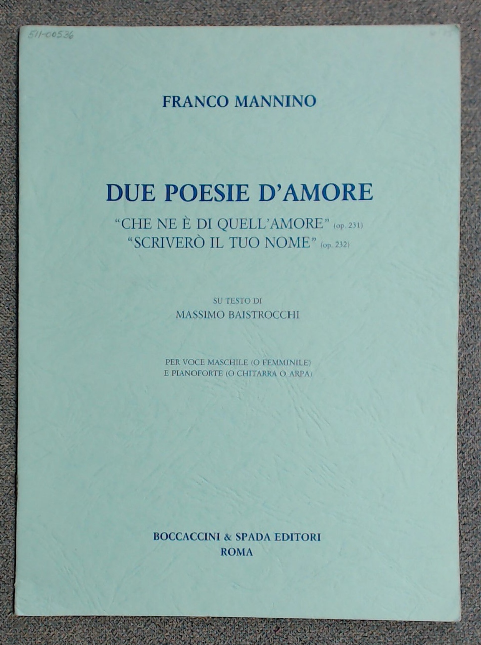 Franco Mannino Due Poesie D'Amore - Massimo Baistrocchi - Click Image to Close