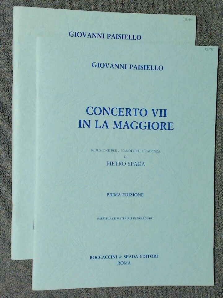 Giovanni Paisiello Concerto 7 In La Magg (A Major) 2 Pianos - Click Image to Close